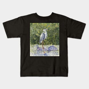 Blue Heron Watercolor Batik Kids T-Shirt